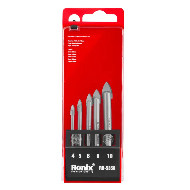 RH-5350 set moteh shisheh 5 adadi ست مته شیشه 5 عددی (4و5و6و8و10میلی متری)